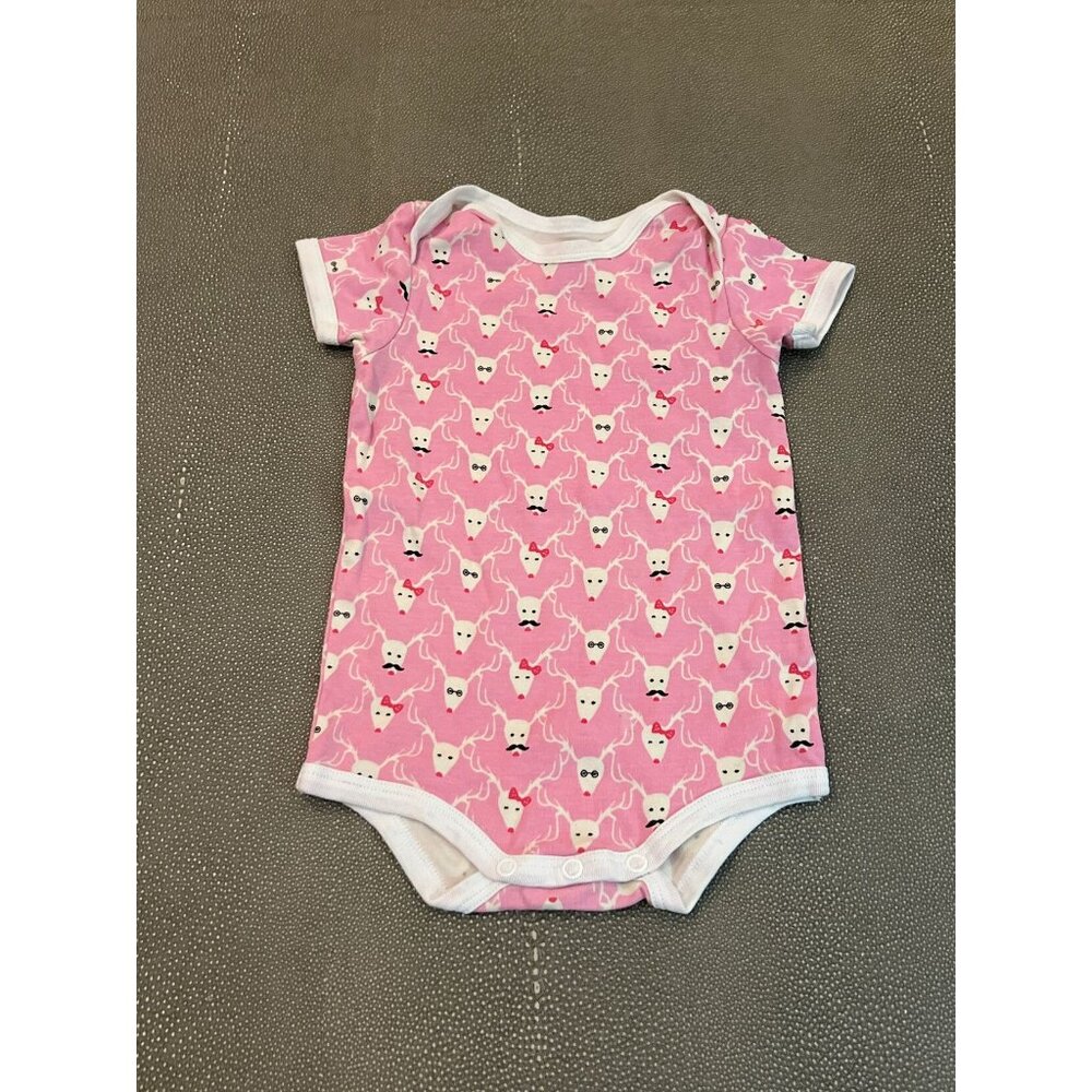 Roberta Roller Rabbit Pima Cotton Pink Holiday Reindeer Onesie 6/9M EUC